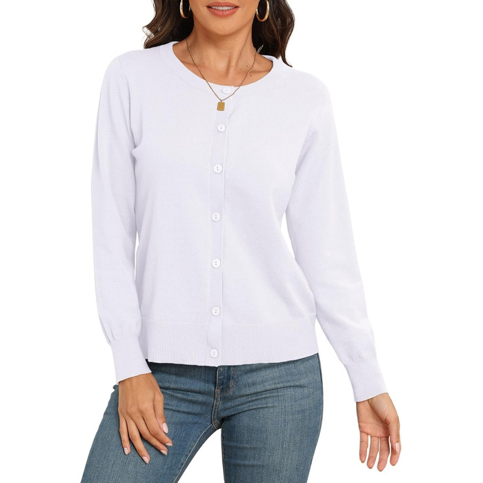 Кардиган PrinStory з в'язаного полотна з круглою горловиною, легкий, з кнопками (XL, білий)
