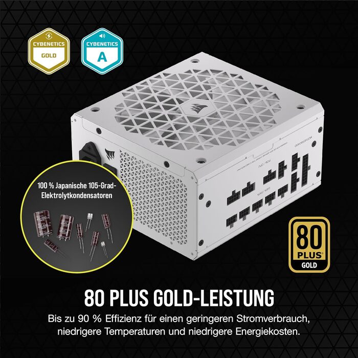 Блок живлення Corsair RM1000x Shift 850W White, повністю модульний, ATX 3.1 & PCIe 5.1, 80 Plus Gold, з бічним інтерфейсом та Zero RPM