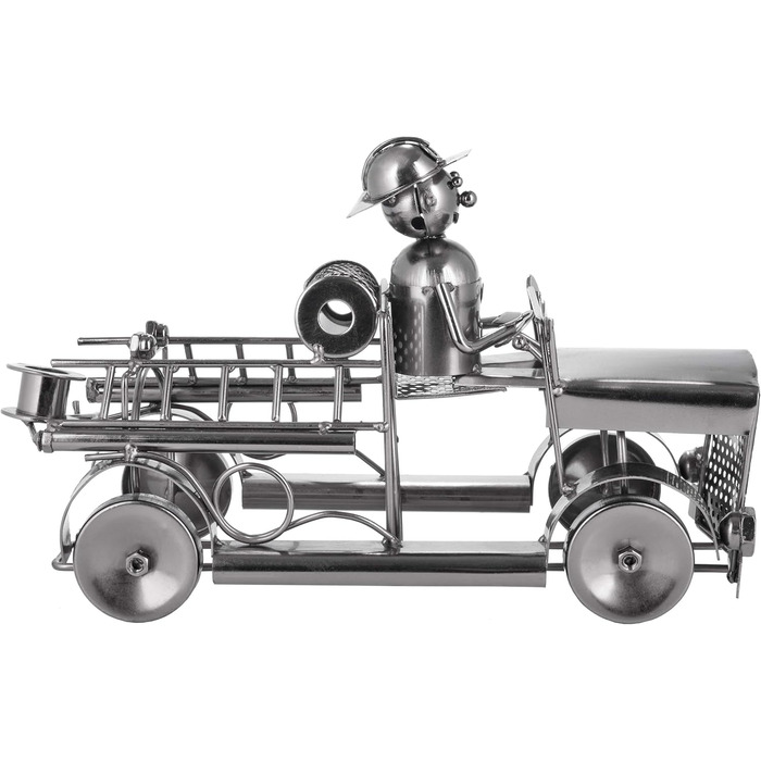 BRUBAKER Wine Bottle Holder Fire Department - Fire Truck Metal Sculpture Bottle Stand - 32 cm Metal Figure Wine Gift for Firefighters - with Greeting Card