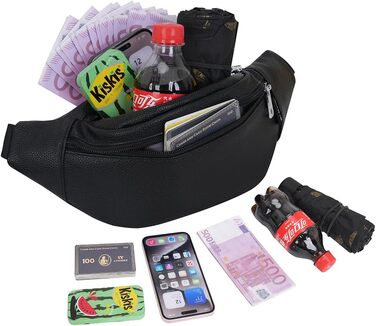 Чоловіча/Жіноча поясна сумка на пояс з PU шкіри, бананка для спорту, подорожей, прогулянок з собакою, чорна