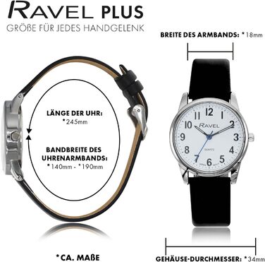 Годинник Ravel Plus - унісекс з ремінком з мікрофібри, кварцовий, аналоговий (34 мм, чорне/срібне/біле циферблат)