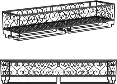 W-612 Metallic Black Wall-Mounted Wine & Champagne Glass Goblets Stemware Rack Holder, 80 x 20 cm Capacity up to 18 Bottles of Wine and 18 Glasses