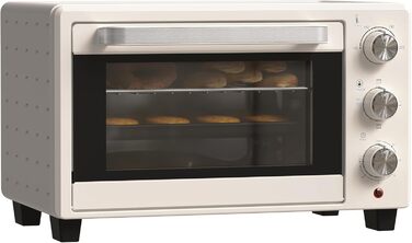 Міні-піч HOMCOM 21 л, 1400 Вт, 100-230°C, таймер, крихтосховище, деко, решітка-гриль, вікно, для піци, кремово-білий