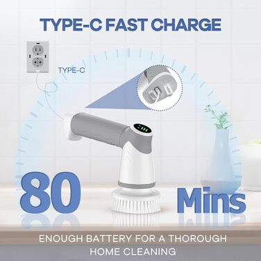 Electric Cleaning Brush for Bathroom, Electric Cleaning Brush with LED Display, Spin Scrubber with 5 Brush Heads, Handheld Cleaning Brush for Household, Floor, Car Tires, Type-C Fast Charging, 2 Modes