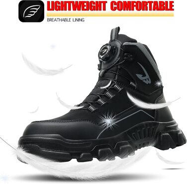 Черевики безпеки чоловічі та жіночі. Водонепроникні робочі черевики. Легкі, неслизькі, з поворотним затвором, зі сталевим підноском (38 EU, C26, чорний)
