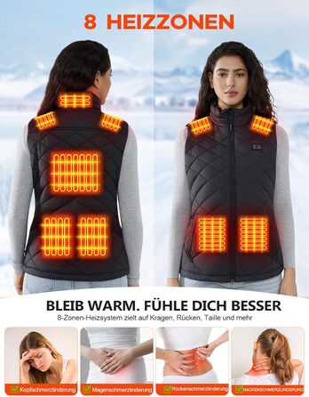 Електрична гріюча жилетка для жінок, 18400mAh, 7.4V, тепла степна жилетка на зиму, чорна (M)