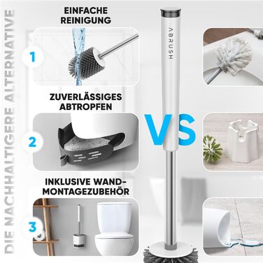 Щітка для унітазу Abrush з м'яким силіконовим наконечником, без свердління, з кріпленням на стіну, білий/сірий колір