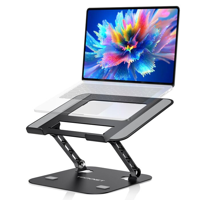 Підставка для ноутбука TECKNET, регульована по висоті, ергономічна, складна, портативна, з вентиляцією, сумісна з ноутбуками та планшетами 11-17.3 дюймів (чорна)