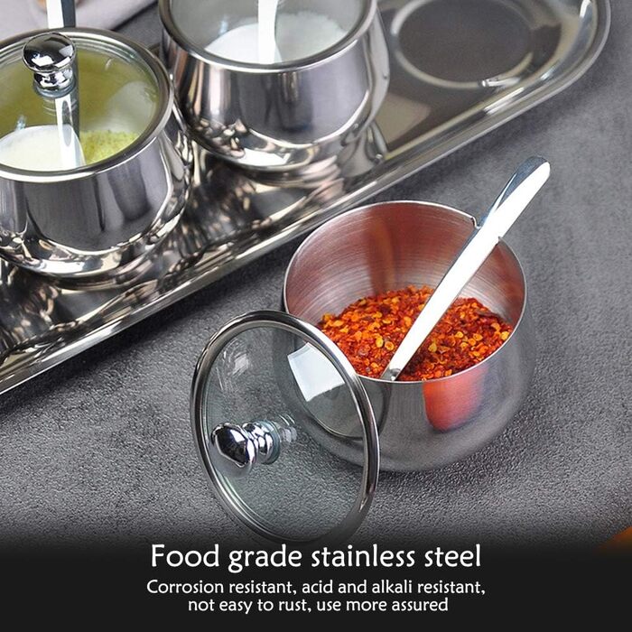 Набір для цукру, солі та перцю з нержавіючої сталі, з кришкою та ложкою | Zuckerdose