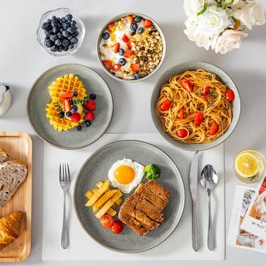 Набір посуду Steingut vancasso ANYA (48 предметів) - 6 осіб, сучасний сервіз з тарілок, десертних тарілок та мисок, коричневий. Підходить для миття в посудомийній машині та використання в мікрохвильовій печі.