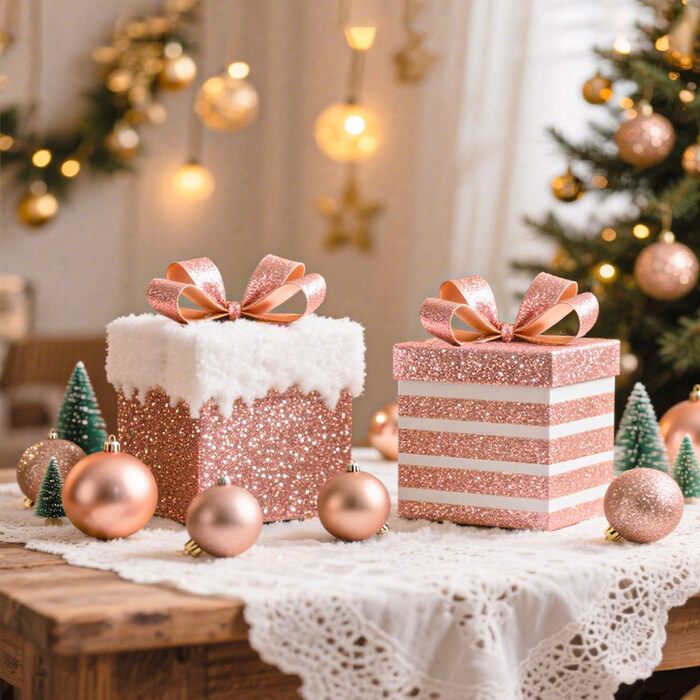 Набір прикрас на ялинку 101 шт. Пластикові кулі, рожеве золото, матові, блискучі, з шишками та стрічками для декору ялинки, святкування, дому