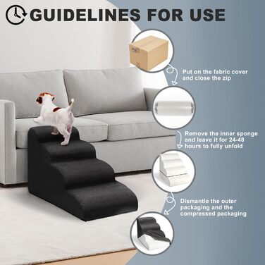 Сходинки для собак Mozvvco: 4 сходинки, м'який матеріал, знімна оббивка, чорного кольору