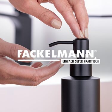 FACKELMANN Soap Dispenser & Toothbrush Holder Tecno, liquid soap dispenser made of high-quality stainless steel, holder for 4 toothbrushes, high-quality toothbrush holder (Color: Matte Silver), Quantity: 1 x 2-piece set (Dispenser Black)