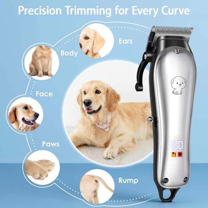 Професійна машинка для стрижки собак та котів Leise, 4 насадки, бездротова, для густого та кучерявого волосся