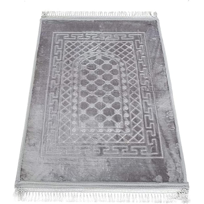 Prayer Rug Soft Thick Padded Large Rug Salah Namazlik Sejjada Seccade Muslim Prayer Rug, Traditional Oriental Prayer Rug, Oriental Pattern (Gray)