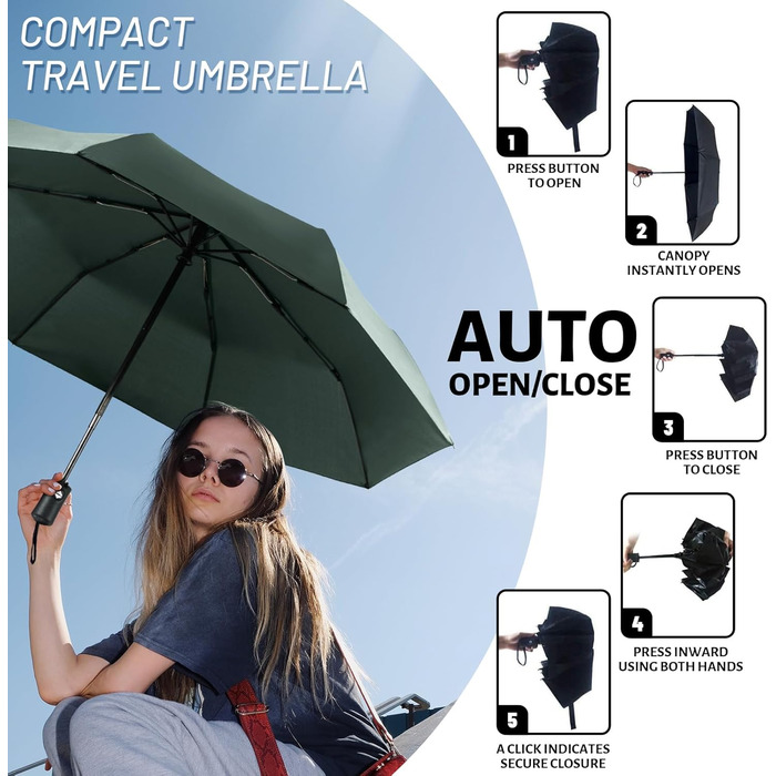 Компактний туристичний парасолька SY Winddicht: автоматичний, легкий, міцний (темно-зелений)