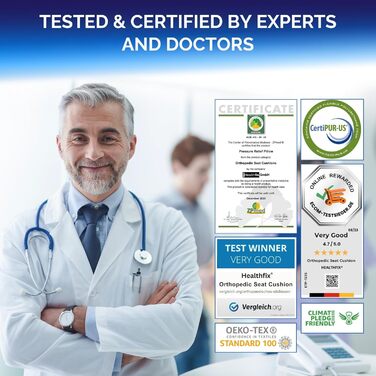 Ортопедичне сидіння Healthfix® для офісу, авто та дому. З м'якої піни Memory Foam для підтримки попереку та полегшення болю. (Сидіння, подушка, 45-70 кг)