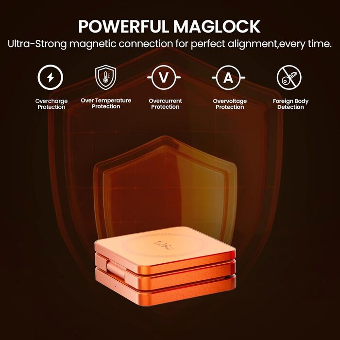 MagSafe зарядна станція 3-в-1: бездротовий зарядний пристрій 25W для iPhone 12-17, Apple Watch, AirPods (Qi, складна, помаранчева)