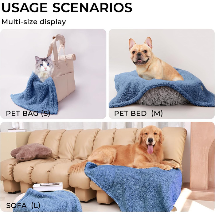 М'яка флісова підстилка для собак та котів Luciphia (3 шт. в наборі) - 45x75 см, блакитний+бежевий+сірий