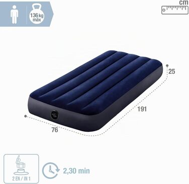 Повітряний матрац Intex Dura-Beam Fiber-Tech двоспільный для кемпінгу та гостей (76 x 191 x 25 см), макс. навантаження 272 кг (64758)