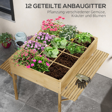 Outsunny Raised Garden Bed, Folding Cold Frame with 12 Dividers, Herb Garden Planter Box, Flower Box, 122x91.5x89cm with Natural Wood and Fleece Fabric
