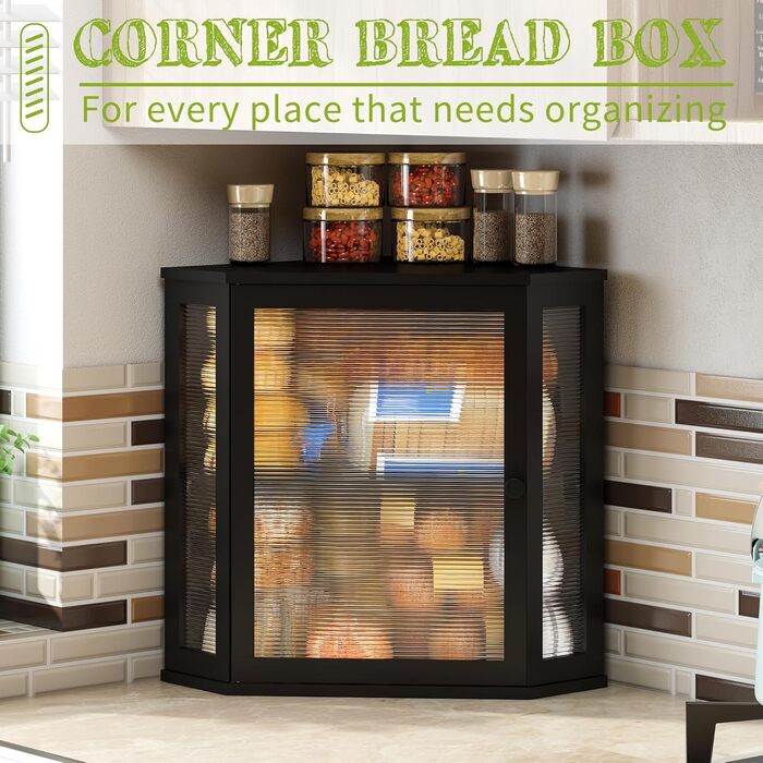 Браслет BMOSU Eck-Brotkasten для кухні, чорний, бамбук, великий, двошаровий, кутовий, Brotaufbewahrungsbehälter