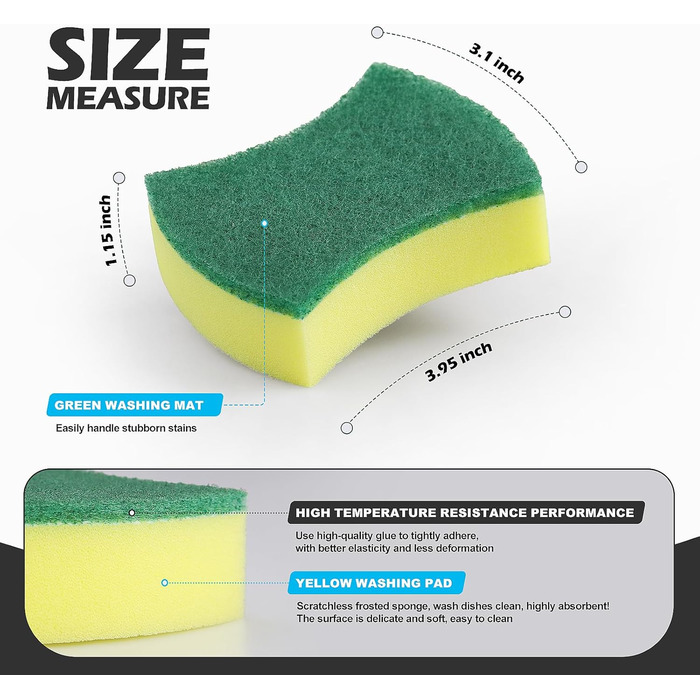 Sponge, Dishwashing Sponge, Kitchen Sponge, Two-Sided Cleaning Sponge, Stain Remover, Scouring Sponge, 96 Pieces, Size: 11 x 7 x 3cm...