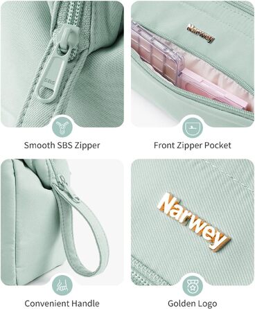 Косметичка для жінок Narwey — велика сумка-органайзер для макіяжу та аксесуарів у подорожі, місткий косметичний кейс з широким відкриванням, м'ятно-зелений колір