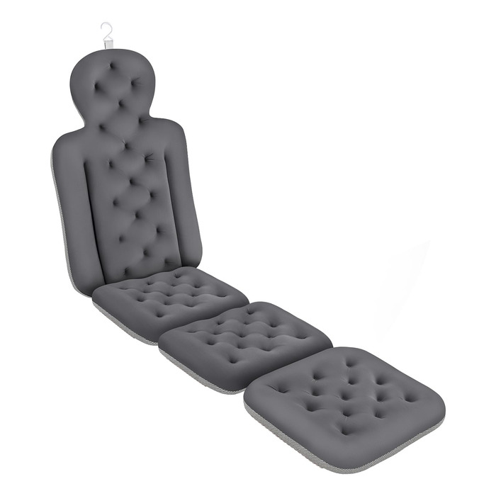 Подушка для ванни для всього тіла з 160 присосками, 129.5 x 40.6 см, сірого кольору. Підтримка голови та шиї, з мішком для білизни.