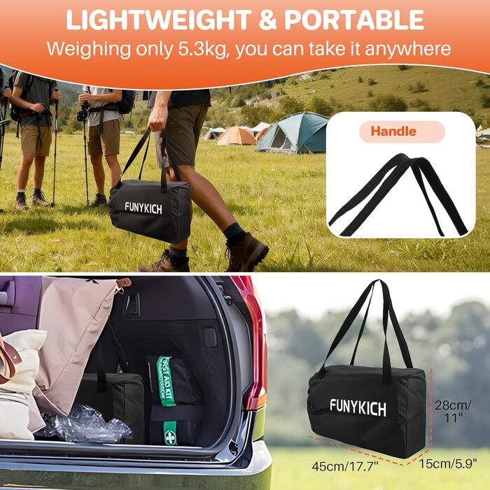 FUNYKICH Складаний столик для кемпінгу 82 x 40 см з регулюванням висоти (44/70 см), легкий та портативний, з сітчастою кишенею, алюмінієва розкладна стільниця для барбекю, кемпінгу, пікніка, саду