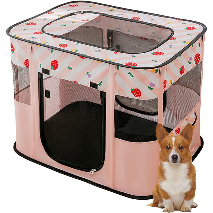Розкладний вольєр для тварин, портативний, для цуценят, собак, кошенят, котів, Indoor/Outdoor, Pop-Up, розмір M, рожевий