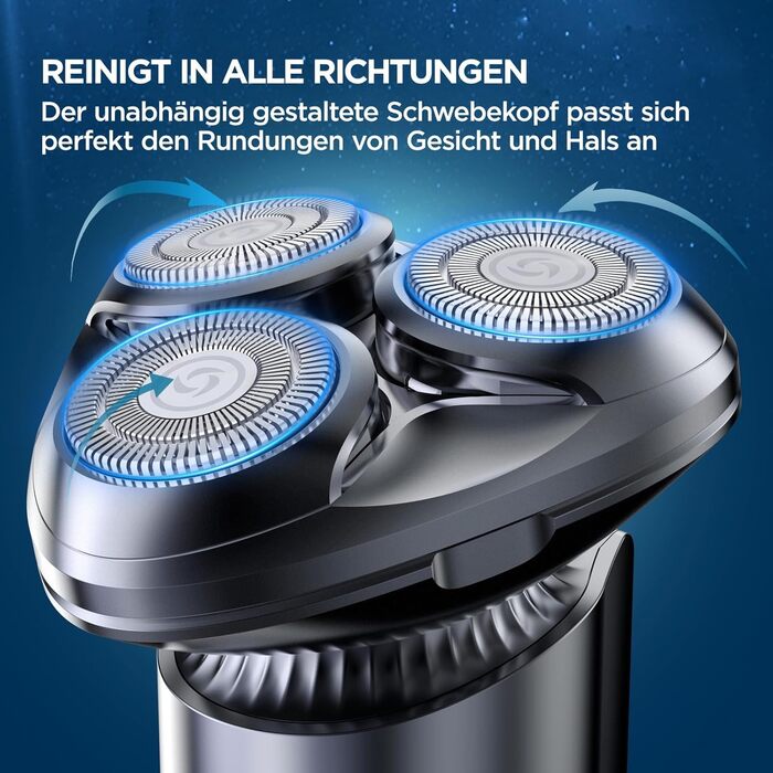 Електричний гоління для чоловіків 3D, бездротовий, з магнітними головками, IPX7, для сухого та вологого гоління, сірий