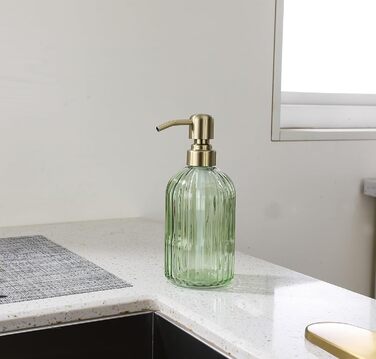 Дозатор для мила з бурштинового скла, 473 мл, з щіткою з золота, для ванної кімнати та кухні