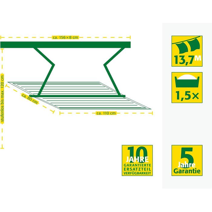 Сушилка для білизни на стелю Juwel Samba 140 (довжина сушіння 13,7 м, для великих речей/постільної білизни, регулюється до 120 см) 30041