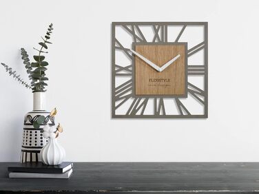 FLEXISTYLE Wall Clock No Ticking Sound Modern LOFT Piccolo Square 30cm Living Room Bathroom, z219n (Gray Oak)