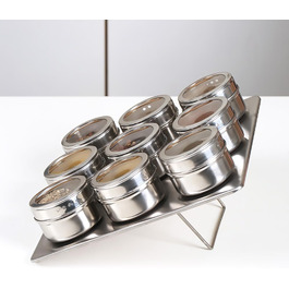 Kingmate 12-Piece (Gray) Magnetic Stainless Steel Spice Jars, 96 Spice Labels & 24 Blank Labels, Spice Rack Spice Jar Set Glass Magnetic Spice Box (9 Stainless Steel)