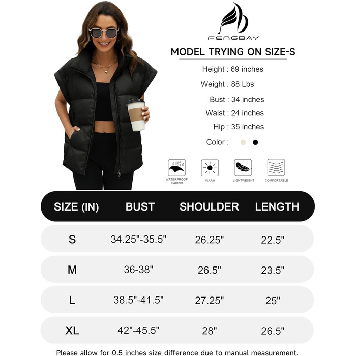 Легка степкова жилетка Fengbay з пухом та стоячим коміром для осені та зими (Чорний, M)
