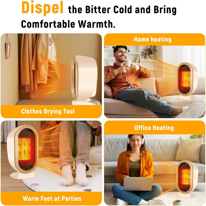 Електричний обігрівач Feebee: енергозберігаючий, тихий, 800/1200W, портативний, з контролем температури та захистом від перегріву та перекидання. Підходить для спальні, дому, офісу. (Білий, Бежевий)