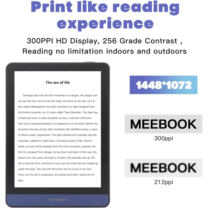 Meebook E-Reader M6: 6-дюймовий E-Ink Carta екран, 300 PPI, Smart Light, Android 11, Чотирьохядерний процесор, Аудіокниги, Google Play Store, 3GB+32GB пам'ять, Micro-SD слот, Колір: фіолетовий
