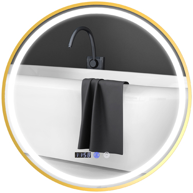 HOMCOM Round Bathroom Mirror with LED Lights, Anti-Fog Function, Touch Controls, and Display