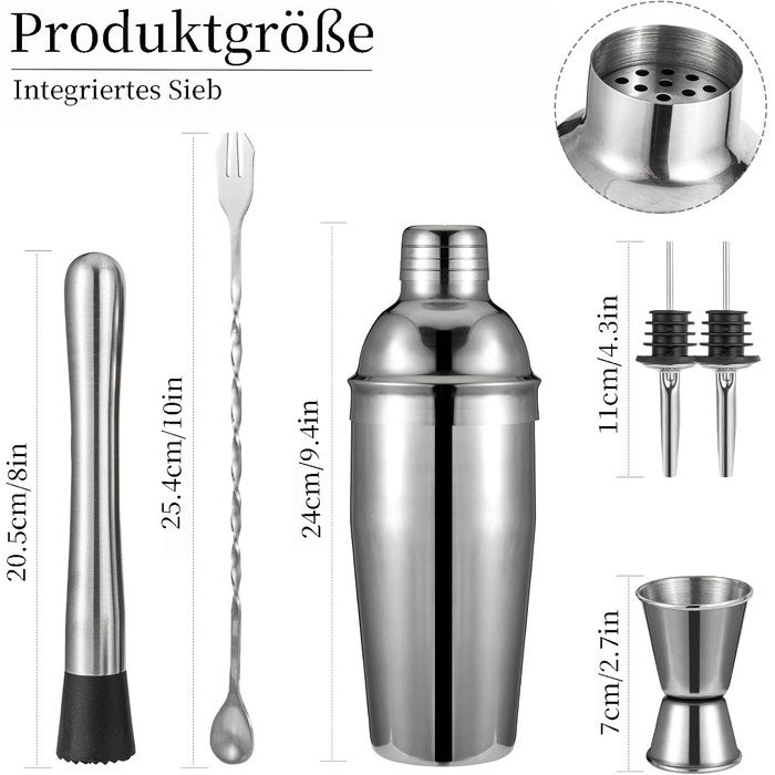 Набір для коктейлів 6 предметів з нержавіючої сталі, 750 мл, з рецептами - Барменський набір для дому, бару, вечірок