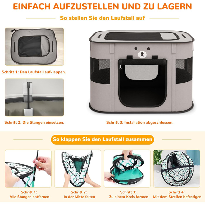 Портативний вольєр для цуценят та котів ALLSOPETS, розкладний, XXL, сірий