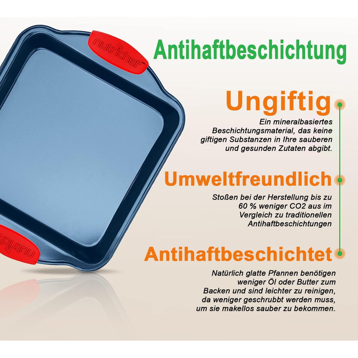 Набір форм для випічки Nutrichef 10 шт. з антипригарним покриттям – для випічки солодкого (печиво) та солоного (піца) – з вуглецевої сталі, без PFOA та PTFE, з силіконовими ручками (круглі/квадратні)