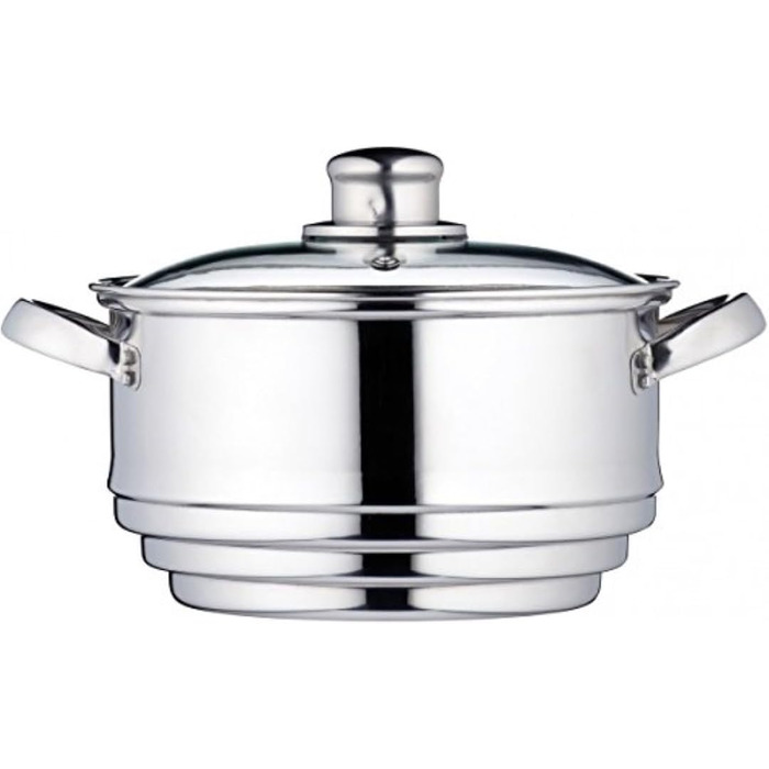 KitchenCraft 3-Tier Steamer, universal steaming insert, stainless steel, suitable for 16, 18 and 20 cm wide pots, Silver 1 Silver