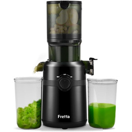 Fretta Slow Juicer with 108 mm Opening & 1L Capacity, Juicer for Vegetables and Fruits - Test Winner, 200W Electric Juice Press with Cold Press, Easy Cleaning and Quiet Motor, BPA-free (Black, 1L) 1L Black
