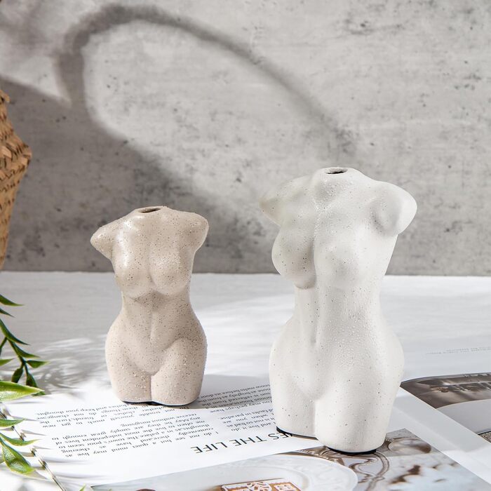 Ceramic Pampas Grass Vase Set of 3 - Decorative Flower Vase for Home, Table Arrangement, Living Room, Office, Wedding & Holiday Decor (Sand, 12cm)