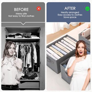 Closet Organizer, 6-Piece Closet Organizer Folding Storage Box, 7-Compartment Drawer Organizer, Closet Organization System for Clothes, Pants, Sweaters
