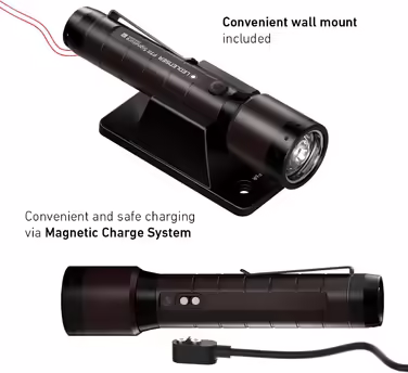 Ledlenser P7R Signature Flashlight LED, with red light, rechargeable Lithium 21700 battery, waterproof IP68, 2000 lumens, focusable, Constant Light, beam distance 330m, belt pouch & charging station P7R Signature Single
