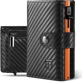 Чоловічий гаманець Tomylv з RFID захистом, стильний, з карбонової шкіри, двостороній, чорний & помаранчевий