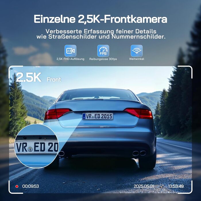 Dashcam WOLFANG Mini 2.5K 1440P WiFi з SD 32GB: Нічне Бачення, Широкий Кут 170°, WDR, Паркувальний Режим, G-Sensor, Циклічна Запис